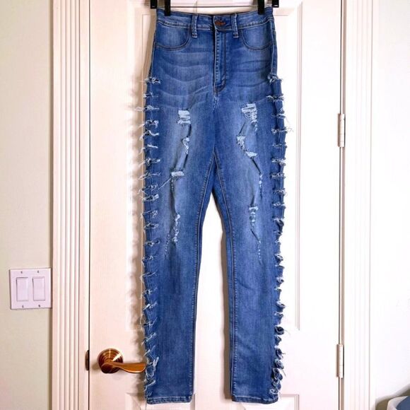 AP Blue by Aphrodite Jeans Destroyed  Skinny Tall Jeans  9 - Picture 1 of 10